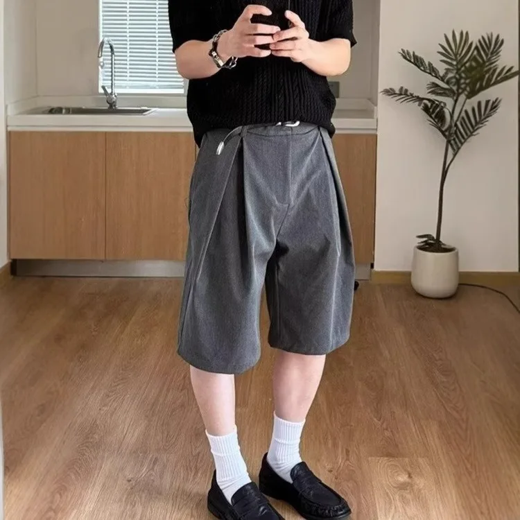 Summer New Simple Five-point Suit Shorts Men's High Street Loose Solid Color Versatile Casual Pants