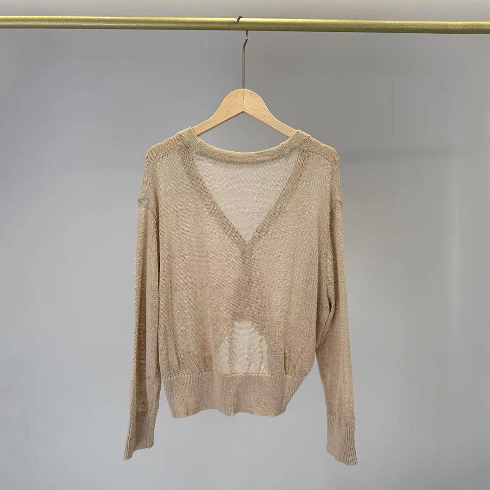 Women 100% Cotton V‑Neck Knit Cardigan Twist‑Front Cropped Long Sleeve Button‑Down Loose Fit Lightweight Casual Ladies Knit Top