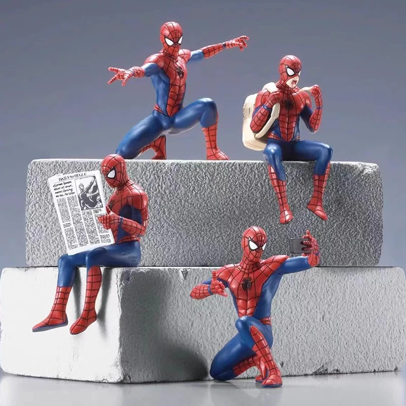 Mini figurines Spider-Man, 4 pièces, décoration de bureau, jouet de bureau d'ordinateur, décor d'entrée suspendu, ornement de voiture, jouet Spiderman, cadeau