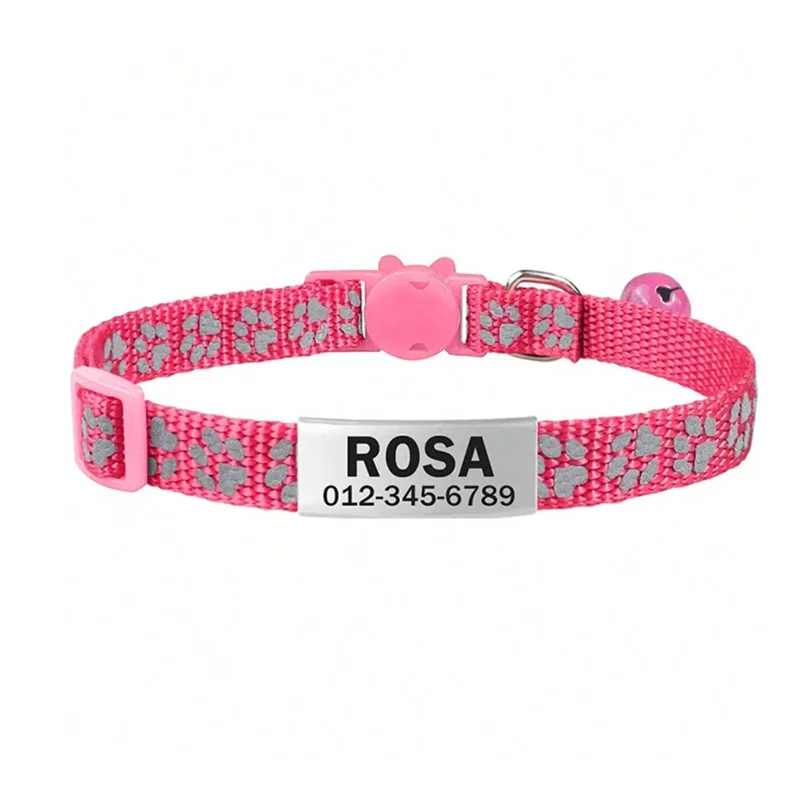 Customized Dog ID Tag Collar Reflective Paw Adjustable Nylon with Bell Engraving Puppy Kittens Necklace Personalized Name Number