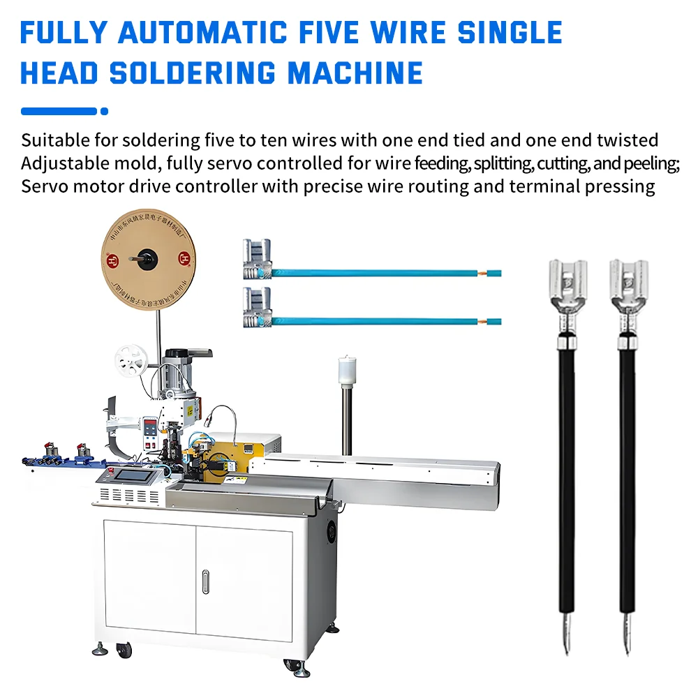 Stripping Cut Double-head Dip Tin Single End Terminal Crimping Machine 5 Wires