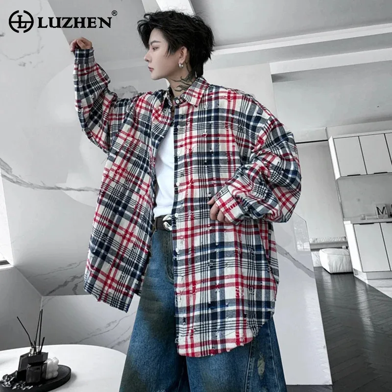 LUZHEN Worn Out Niche Design Casual Handsome Long Sleeved Shirt Original Streetwear Korean Baggy Youth Men's Tops 2024 LZ7697