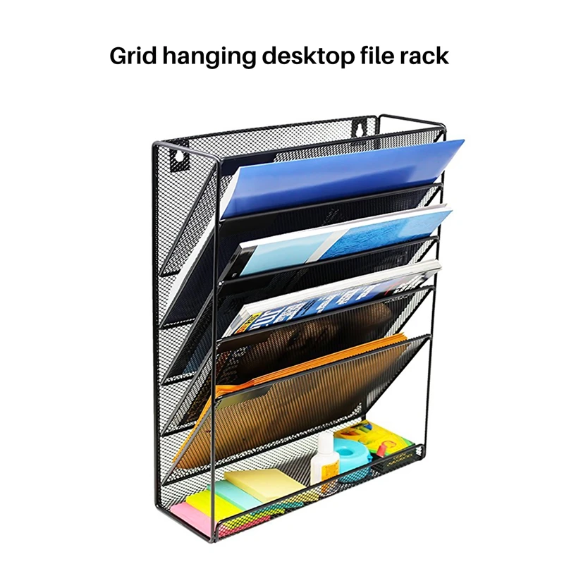 

Metal Mesh Wall-Mounted Magazine File Rack Office Desk 5 Layer Interval Archive File Magazine Magazine Notebook Storage Black