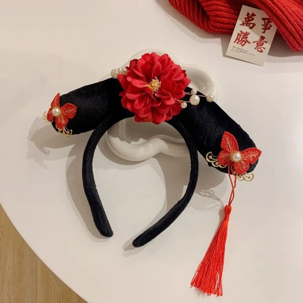 العتيقة زهرة Hanfu عقال القوس اللؤلؤ النمط الصيني أغطية الرأس تاج شرابة الطراز القديم الشعر هوب الأميرة