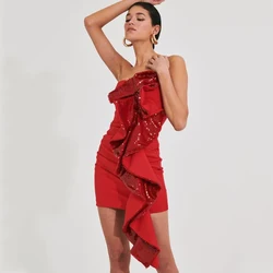 New sexy strapless dress, women's decorative sequin ribbon party dress dress