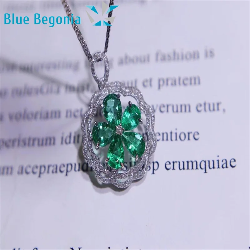 Natural Columbia Emerald Pendant for Women Anniversary Gift Genuine 3*5mm 5pcs Gemstone Necklace Jewelry 925 Sterling Silver