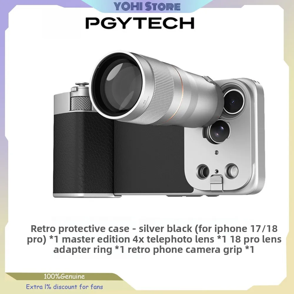 PGYTECH RetroVa for Iphone18 Mobile Phone 4X Telephoto Converter Lens Kit with Increased Range Concert Photography Must-have