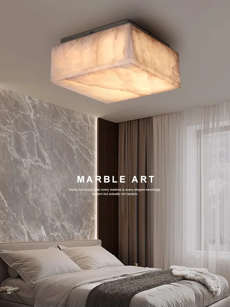 Illuminate Your Life With Natural Marble Ceiling Lamp Round for Bedroom, Elegant Square Alabaster Ceiling Chandelier Lamparas