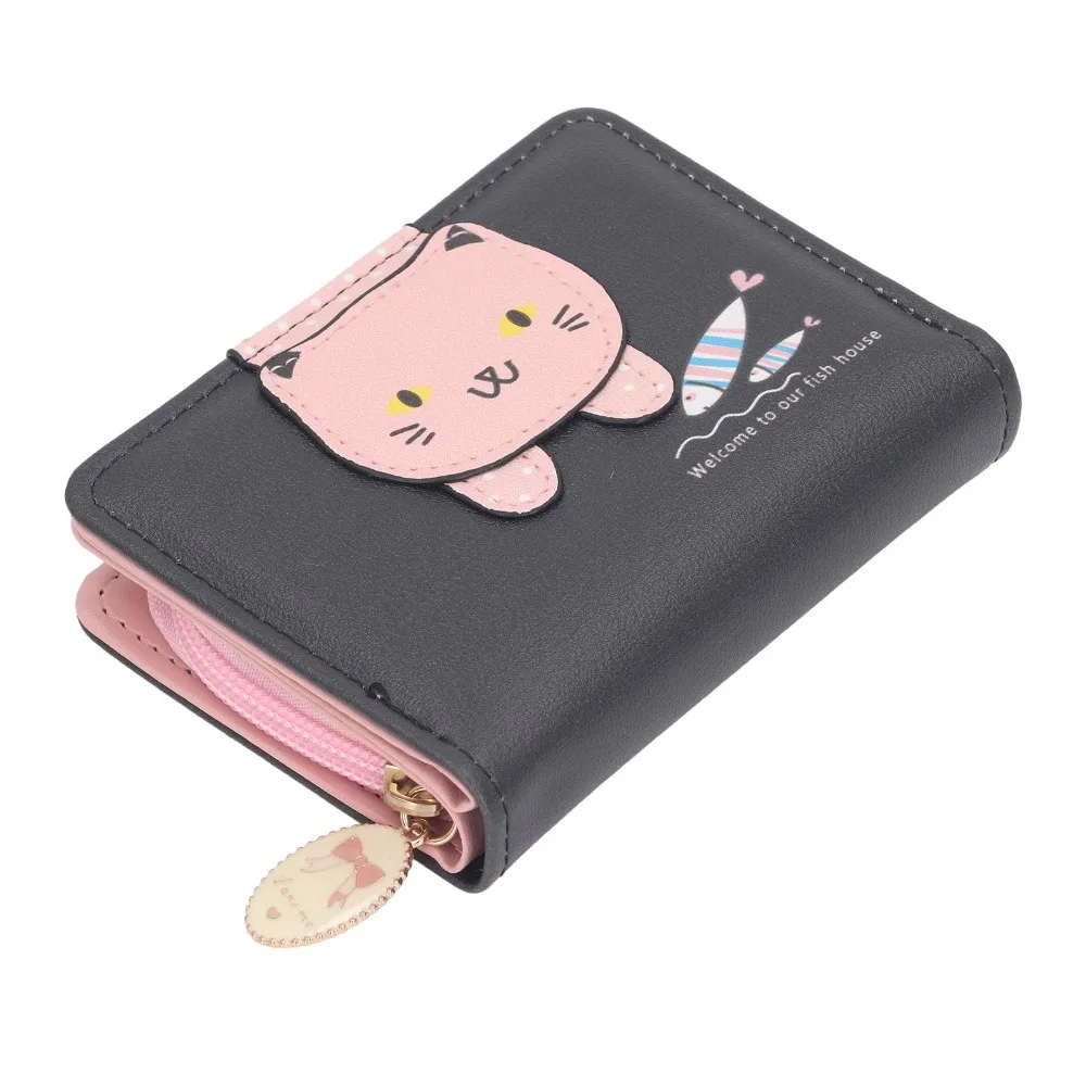 

Кошелек-органайзер для карт, маленький кошелек для монет на молнии из искусственной кожи, складной, с милым животным принтом, для женщин