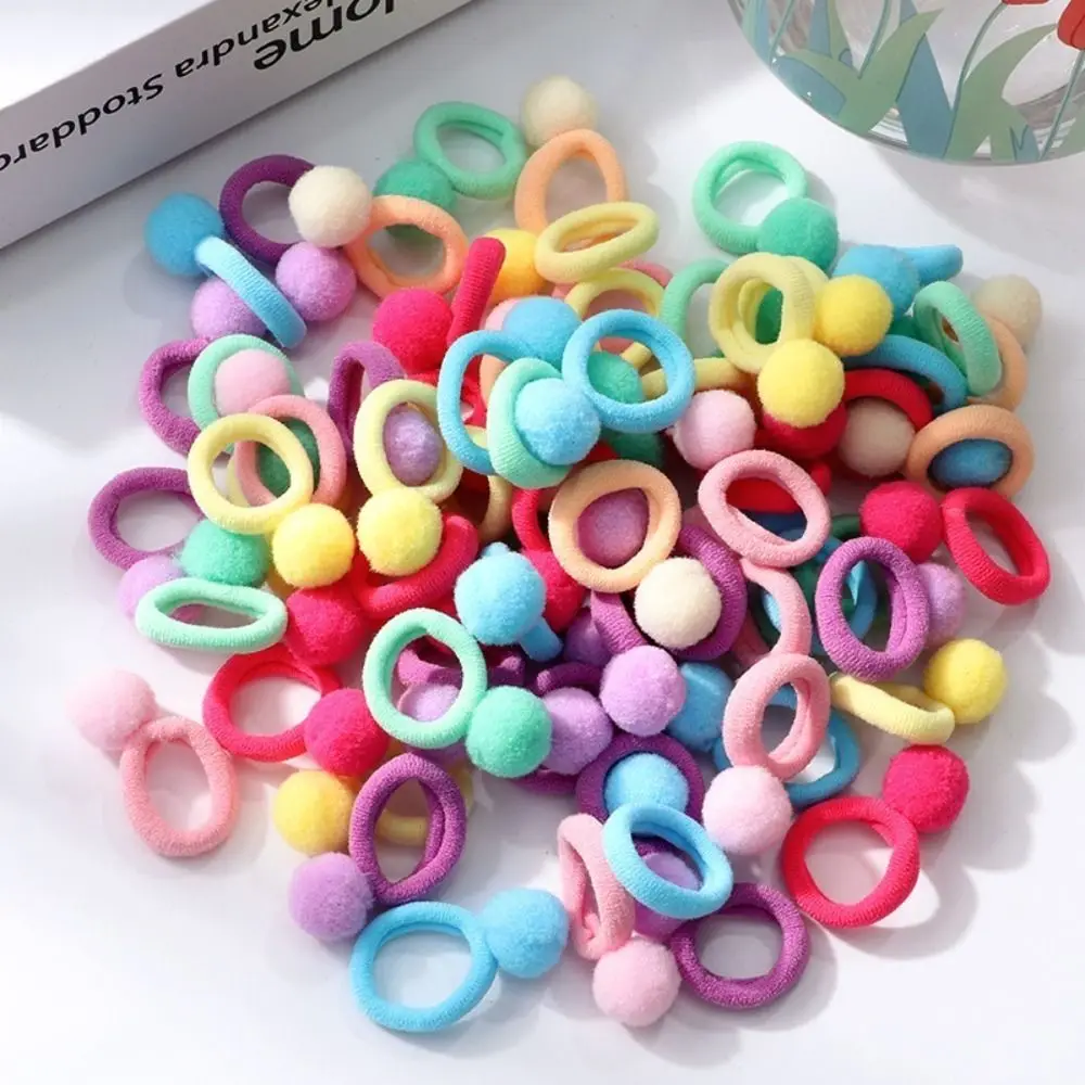 20pcs Elastic Hair Bands Colorful Kids Plush Ball Rubber Band Children Sweets Scrunchie Hair Ties Clip Baby Hair Accessories