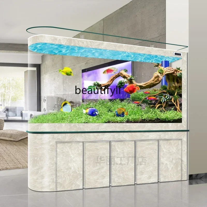 

Light luxury fish tank bottom filter living room small floor large screen partition entrance free of water changeAA