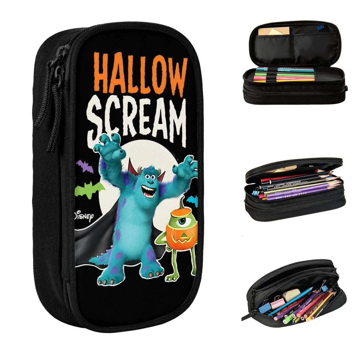 Monsters University Scream Halloween Pencil Case Green Monster Pen Holder Pencil Bags Student Big Capacity Supplies Pencilcases