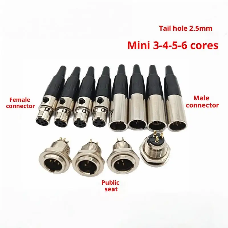 XLR Audio Connector Mini XLR 3/4/5/6 Pin Female Male Plug Socket Microphone Cable Audio Equipment Accessories Supplies