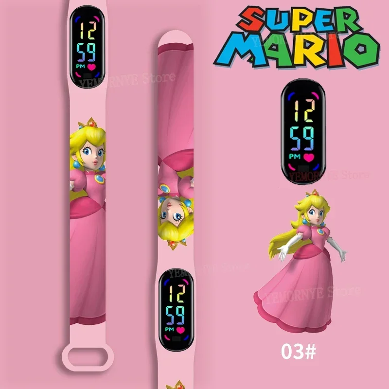 

Mario Bros Children's Watches Action Figures Luigi Princess Peach Yoshi Bowser kids Sport Wristband Waterproof Digital Watch Toy