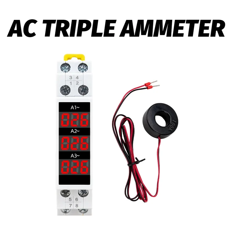 A11E-Din Rail Mount 3 Phase Ampere Meter Mini Modular Current Meter Gauge Indicator LED Digital Display  Ammeter