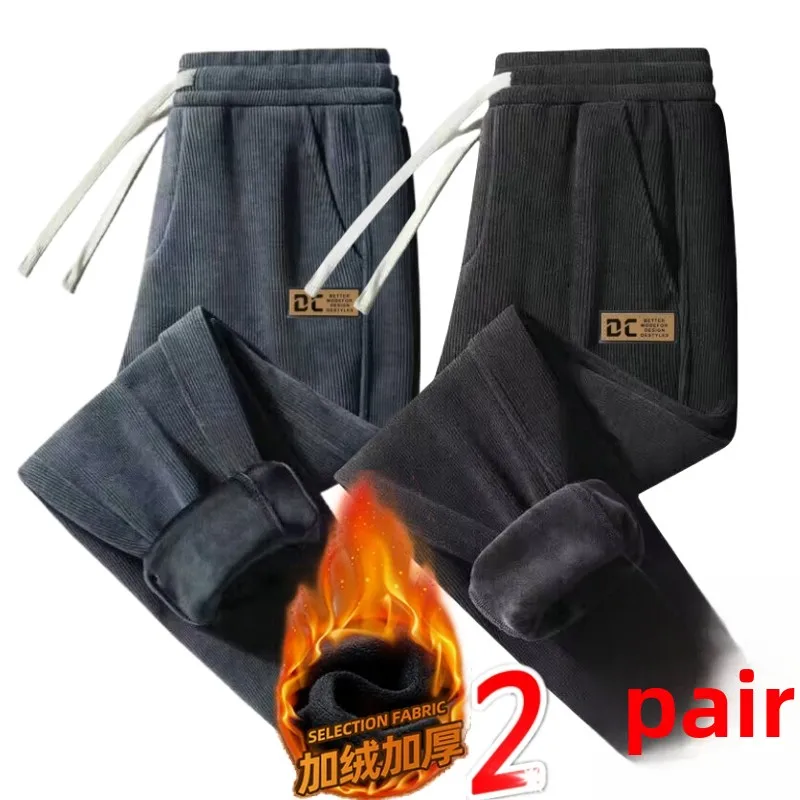 

Men's Fce Lined Loose Fit Spor Thiened Autumn Winter Casual Pants Bla ey Versatile Cuffed Long Trousers