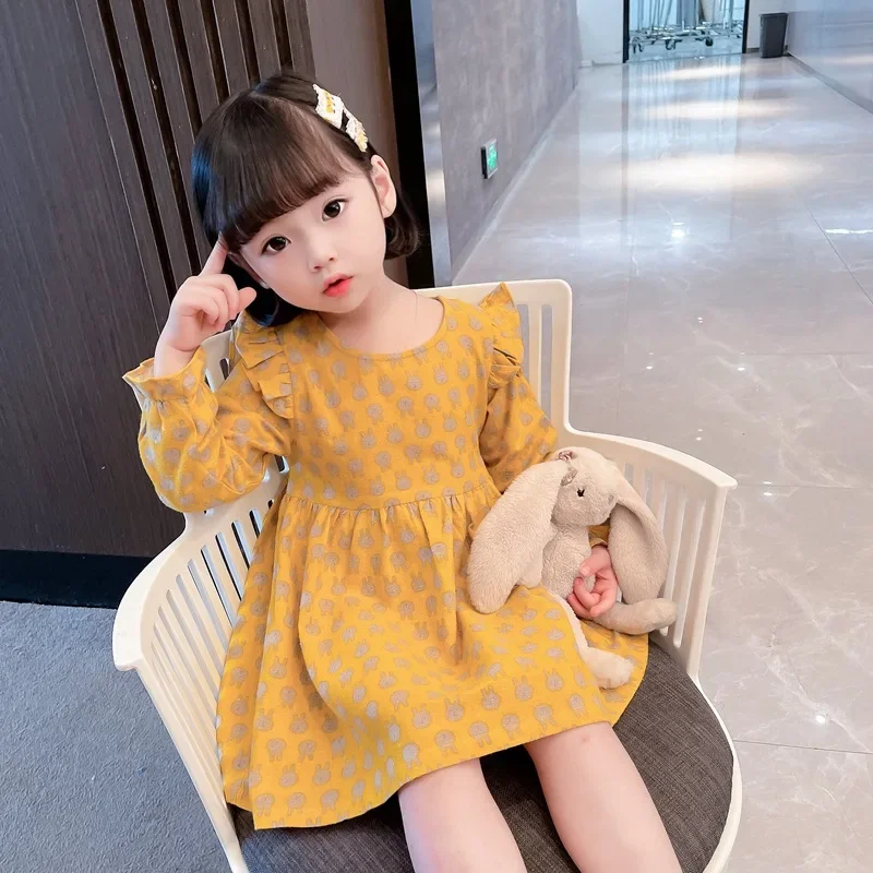 

Autumn Toddler Girl Dress Ruffle Winter Long Sleeve Dresses Ruffles Princess Clothes Kids Pleated Fashion Winter Chidlren Dress