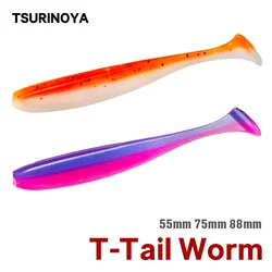 TSURINOYA NEW Fishing Lures T Tail Wrom 55mm 65mm 75mm 88mm Add Odor Attractant  Bass Artificial Soft Bait