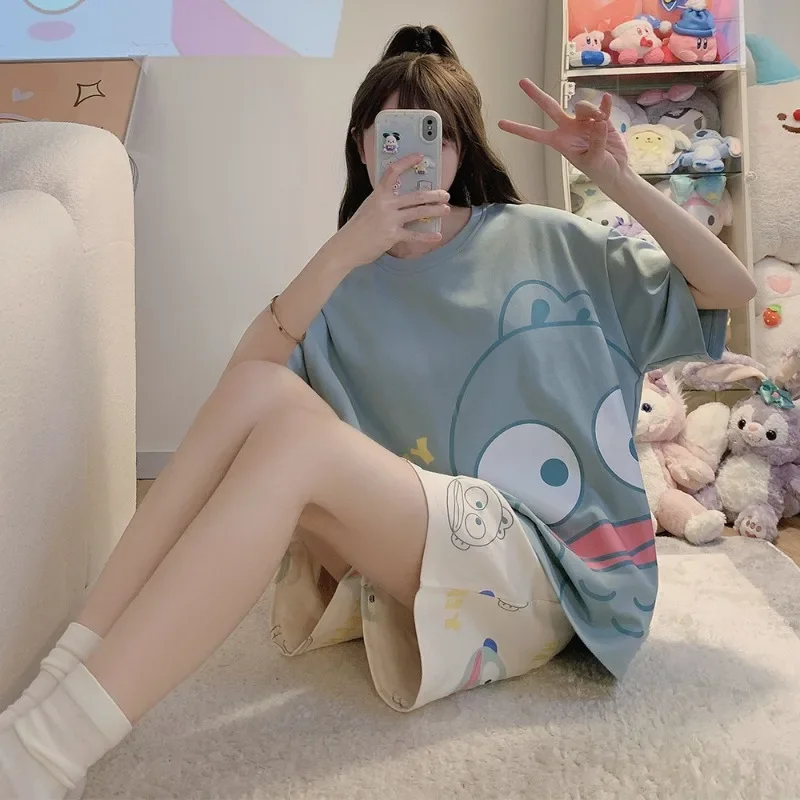 New Anime Hangyodon Cartoon Cute Cotton Pajamas Female Student Large Loose Trend Three Piece Home Pajamas Set Surprised Gifts