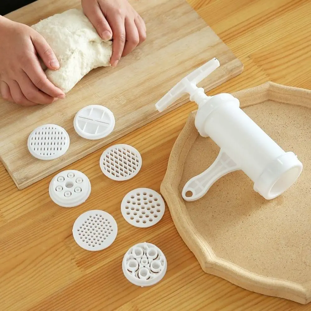 أواني الطبخ البلاستيكية المعكرونة الصحافة اليدوية صانعة المعكرونة البيضاء مع 7 قوالب طباعة مختلفة آلة صنع المعكرونة مطعم