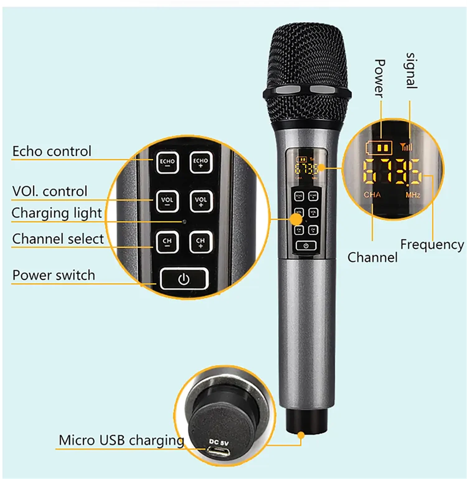 GAW-010B Professioneel draadloos microfoonsysteem Dynamische handheld vocale karaoke-echomicrofoon