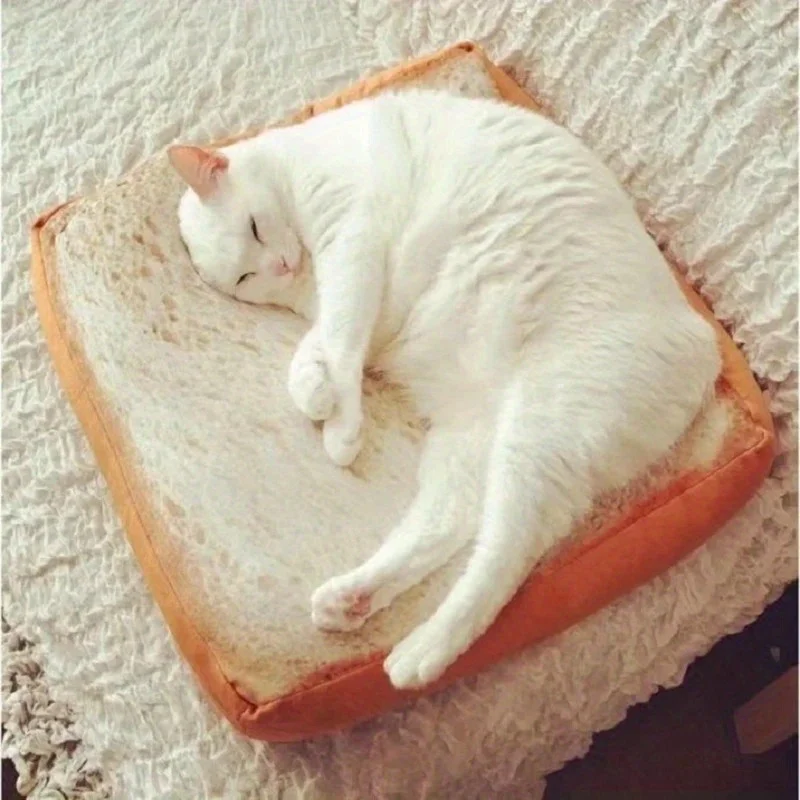 Toast Cushion Leather Shell, Creative Toast Design Pet Bed, Soft Cat Sleeping Mat for Indoor Cats