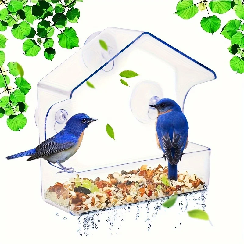 1pc Window Bird Feeder For Outside, Transparent Plastic Window Bird Feeders With Strong Suction Cups, Transparent Birds Food