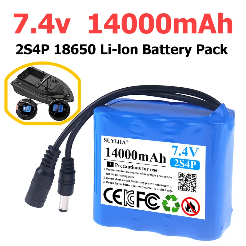 

Литий-ионный аккумулятор 7,4 В, 14000 мАч 2S 18650 с BMS, подходит для T188 T888 2011-5 V007 C18 H18, пульт дистанционного управления, рыболовная приманка, лодка