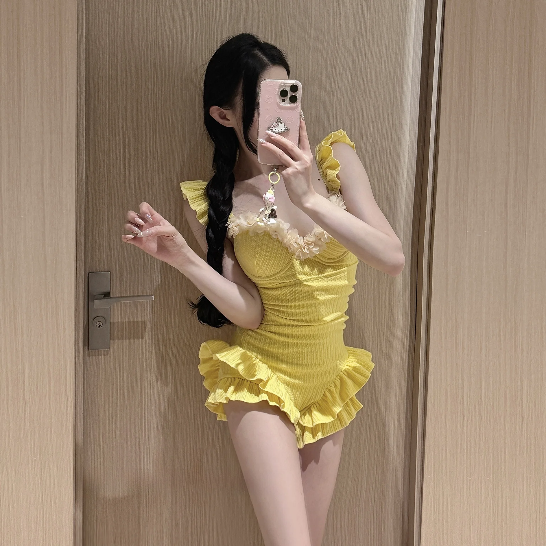 

Женский слитный купальник Pure Desire с желтым цветочным принтом, с объемной вышивкой, утягивающий, термокупальник, для студенток