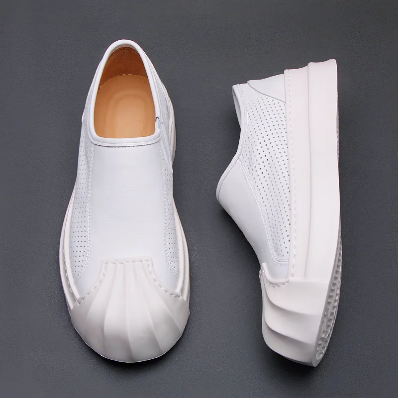 Loafers men's shoes 2024 summer new cowhide breathable casual shoes soft soles comfortable board shoes round toe leather shoes