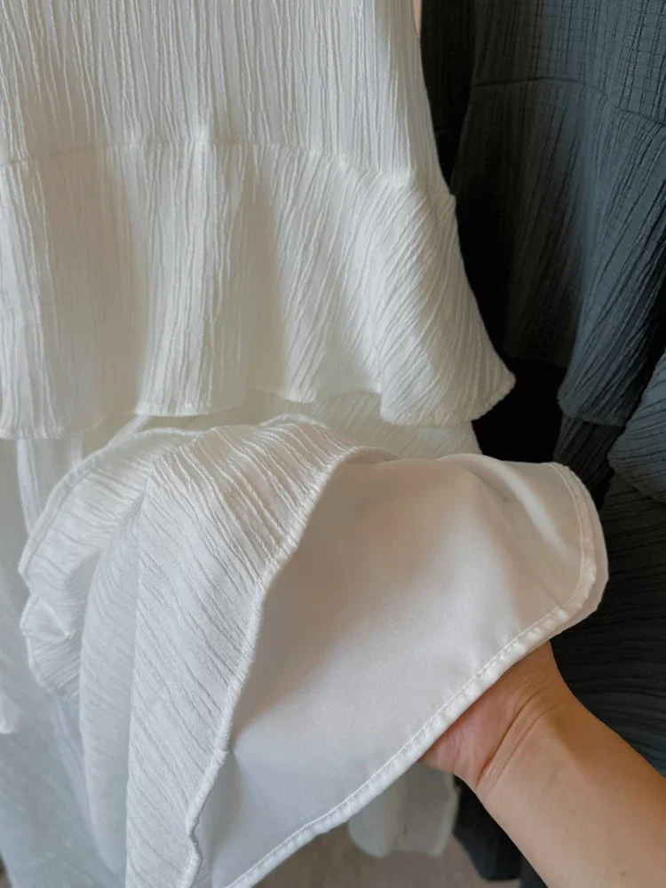 2023 frühling Sommer Neue Frauen Hohe Taille Dünne Lange Rock Mode Süße Unregelmäßige Rüschen Split Saum Kuchen Rock