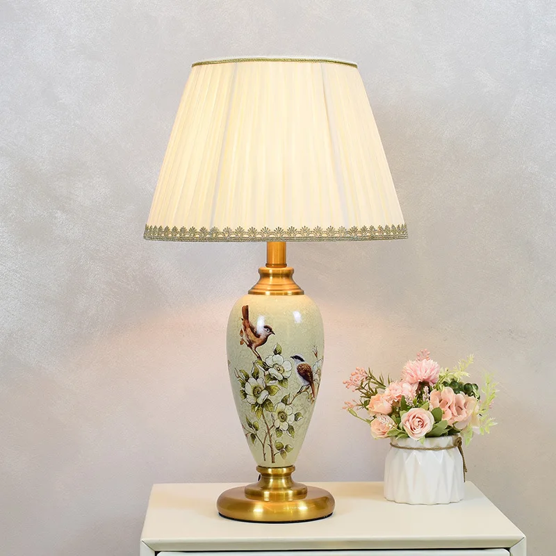 TUDA New Chinese Style Flower and Bird Ceramic Table Lamp For Living Room Study Room Bedroom Bedside Lamp Night Lamp