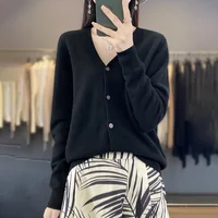 Cardigan à col en V pour femme, pull en cachemire, tricots pour femme, vêtements coréens, 100% laine mérinos, nouvelle mode, printemps et automne 2024 5