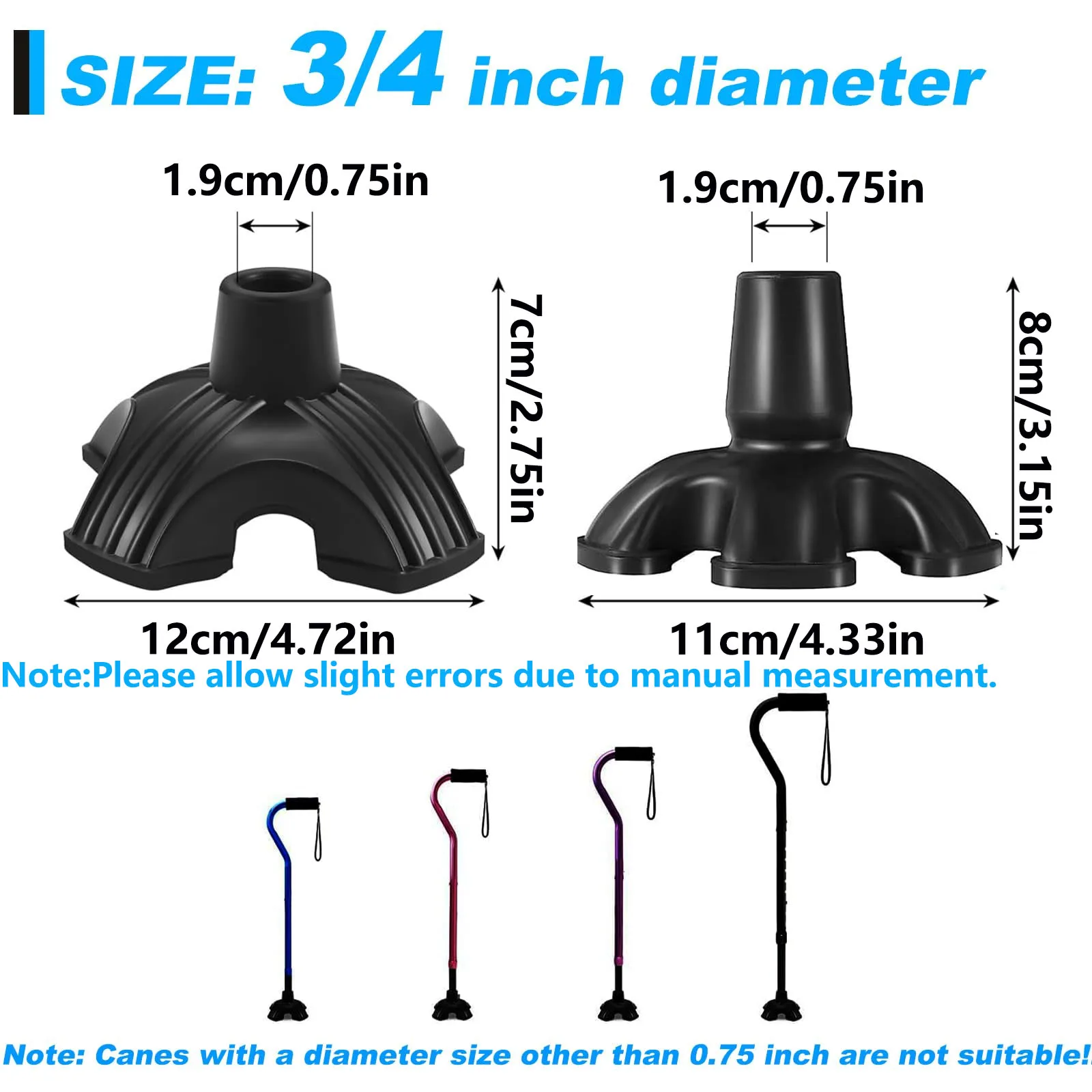 1Pc Stable Walking Cane Tip Set, 3/4-Inch (1.9Cm) Replacement Cane Tips, Suitable for Most Walking Aids' Bottom Cane Tips