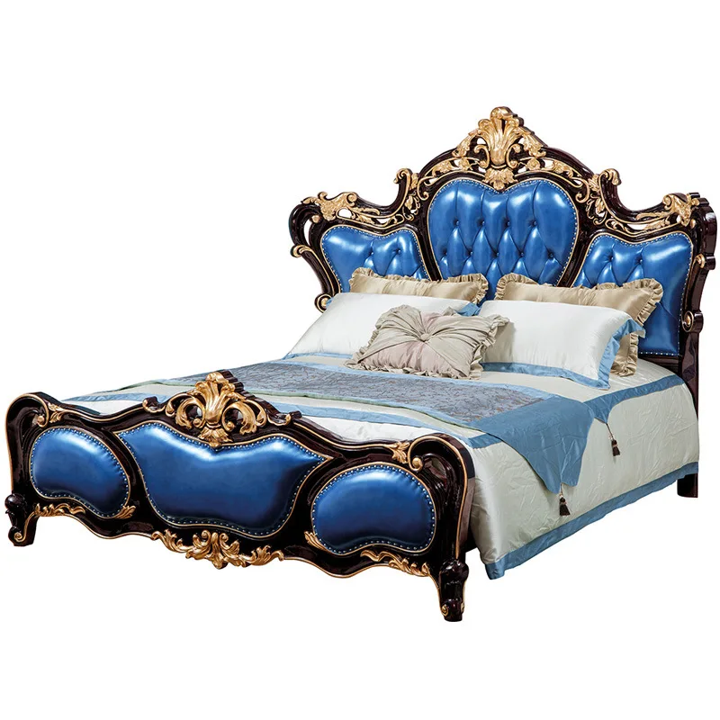 

leather bed carved luxury villa neoclassical master bedroom wedding 1.8 meters bedroom solid wood double
