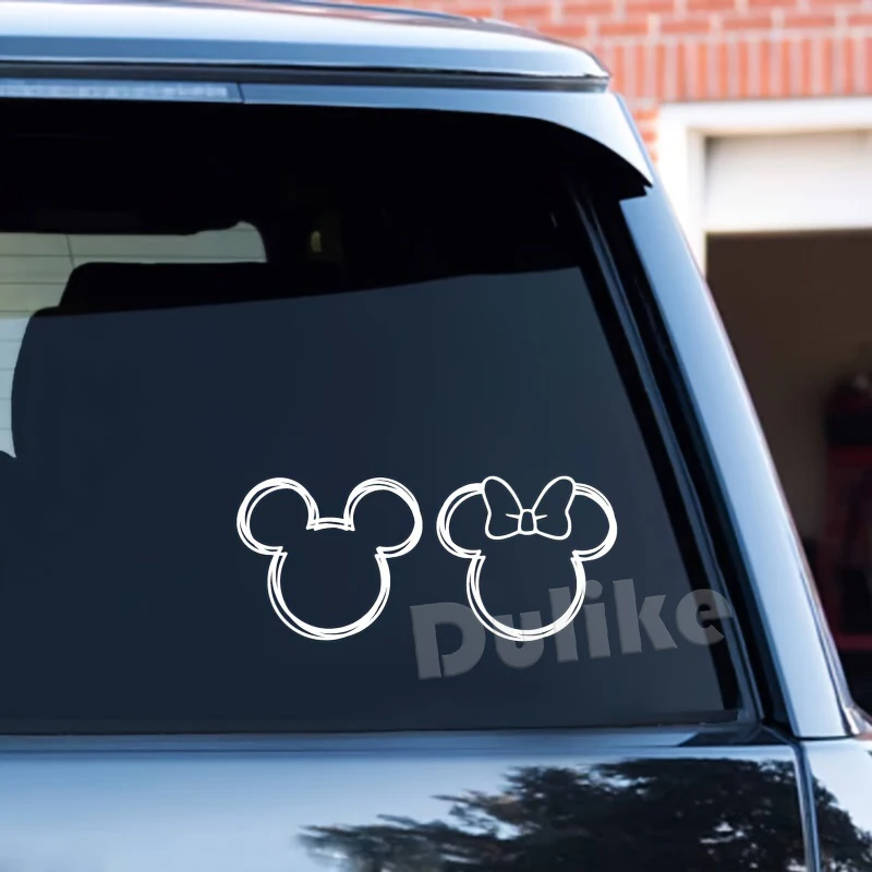 Mickey and Minnie Sketch Vinyl Sticker Car Truck Window Decals, Magical Cartoon Couple Decals For Laptop Cup Decor