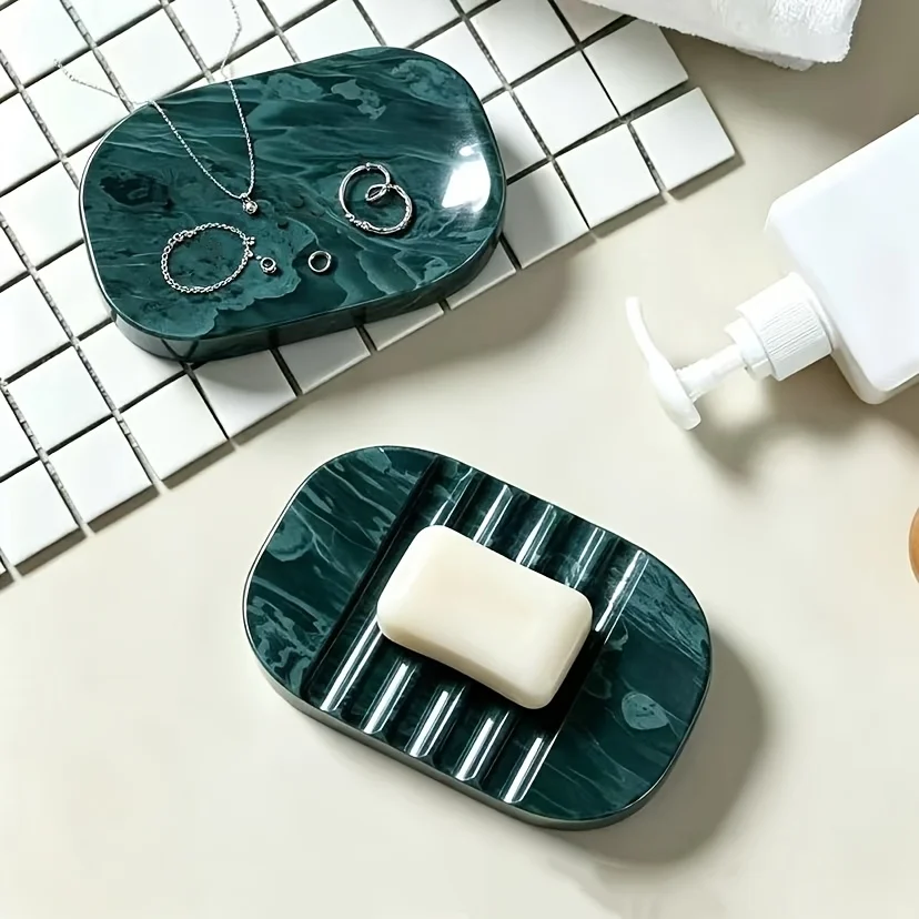 Oval-Shaped Natural Stone Soap Dish, Solid and More Durable, with Drainage Grooves, Suitable for Bathrooms, Kitchens, Interior Decoration, and as a Multifunctional Pen Holder