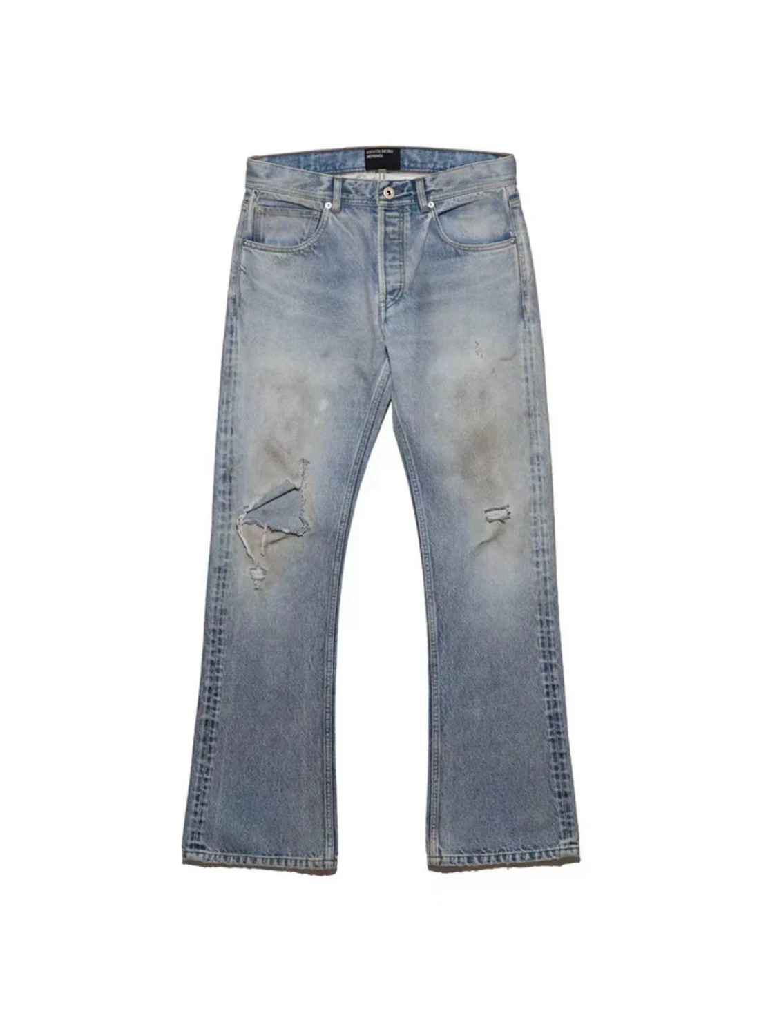 Long Skinny Micro Flared Jeans Distressed Paint Dye Washed Casual Cotton Denim Youth Men's Summer Straight Leg Loose Fit Jeans
