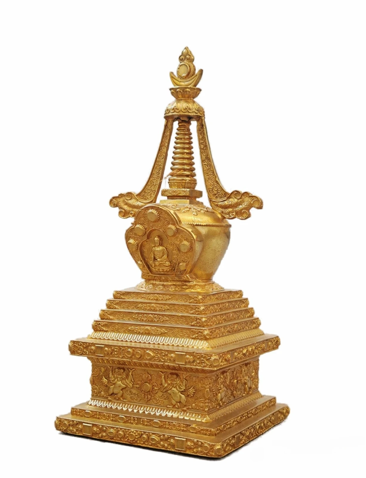 

9" Antique India eminent monk stupa Pagodas Bodhi Buddha Pagoda Tsongkhapa