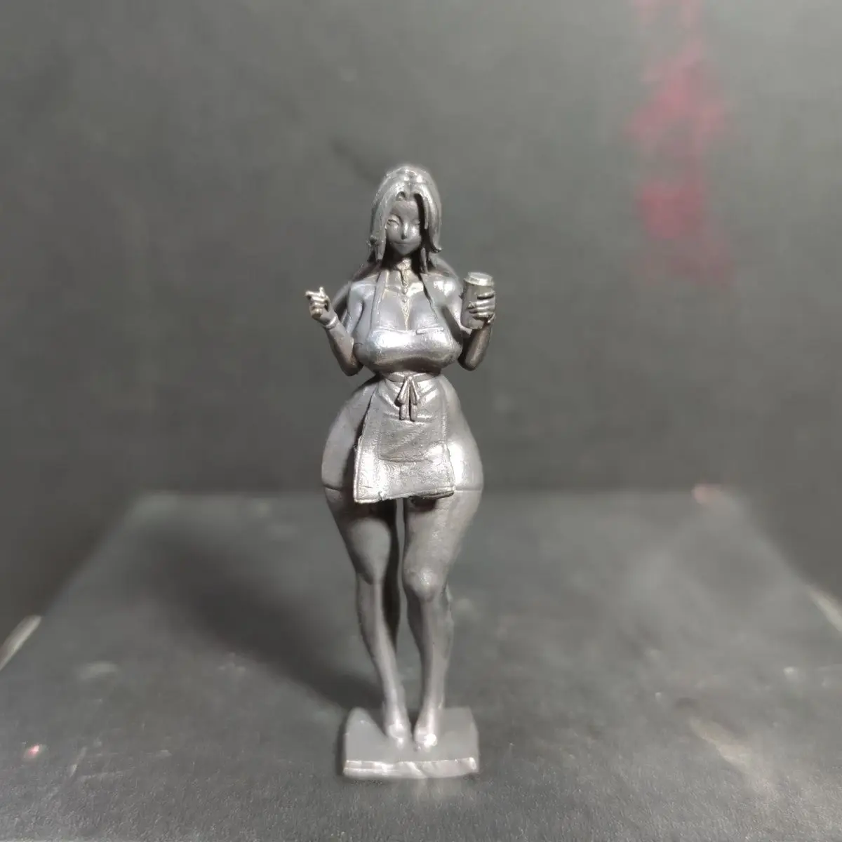 

Solid Copper Sculpture Apron Girl with Mug & Coffee Cup, Mini Home Decor Gift Mini Copper Figurine Desk Display