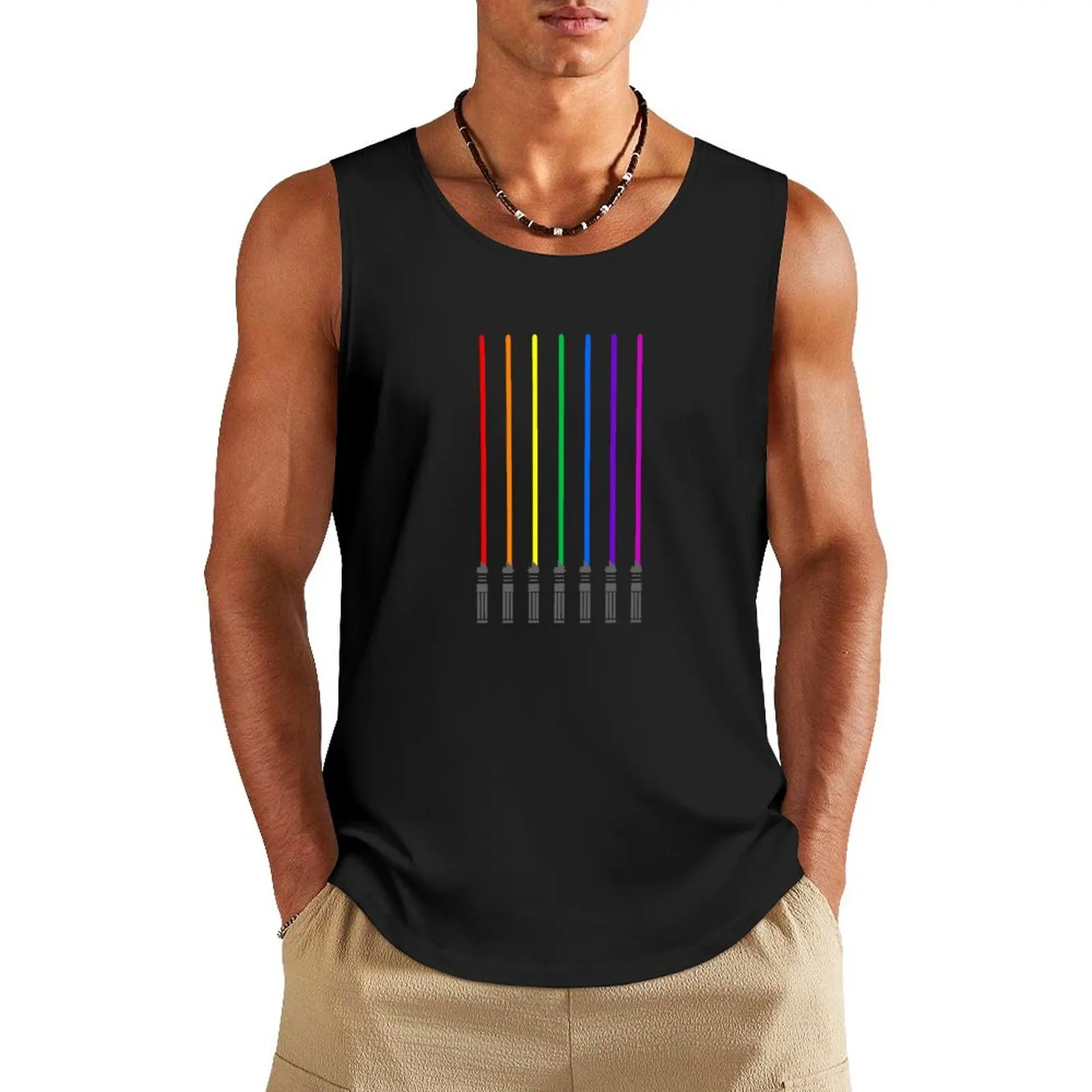 Lightsaber Rainbow Tank Top Male vest Men's summer t-shirt