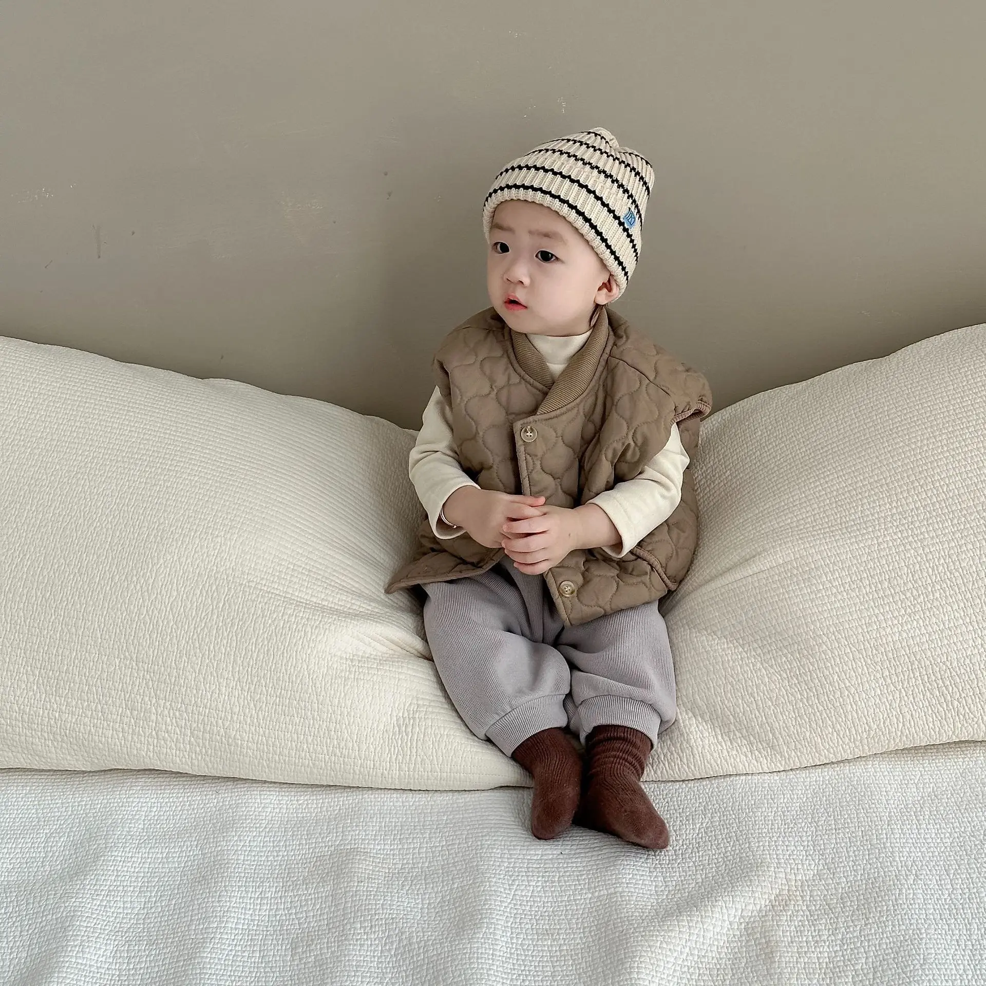 Baby Cotton Vest Cardigan Base Layer Pants Children Autumn Winter Korean Version Child Clothing Outerwear Baby Outdoor Clothes