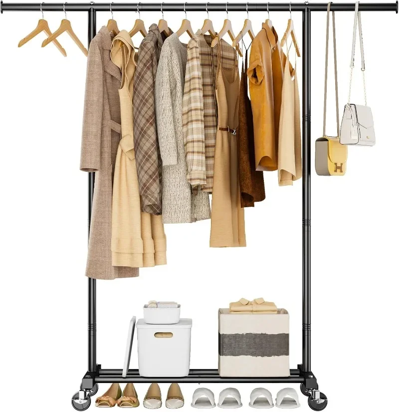 

Portable Clothing Clothes Garment Rack Wheels,46.5" L Sturdy Clothing Racks for Hanging Clothes, Metal Wardrobe Closet Rack