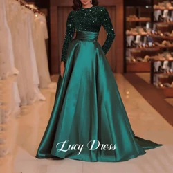 Lucy Sequins Saudi Women Evening Dress Green Elegant Gown Luxury 2023 Satin Dance Dresses A-line Long Wedding Party Woman Prom