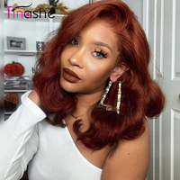 Tinashe Hair Short Glueless Reddish Brown Loose Body Wave Wig 6x5 Lace Pre-Bleached Knots HD Lace Wig Wear&Go Human Hair Wigs