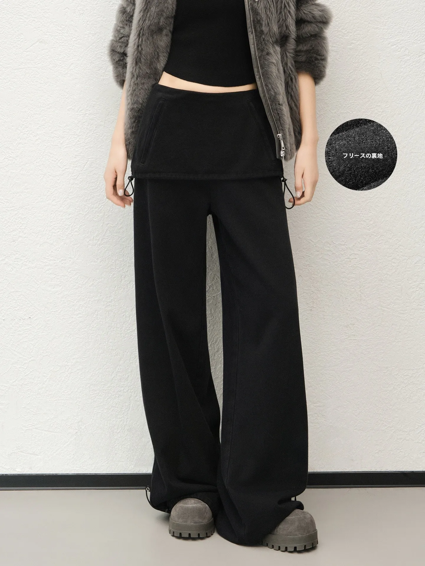 

Warm Fce Lined Wide Leg Jeans High Waist Zipper Closure Casual Pure Color Autumn Winter Ladies Loose Fit Denim Jeans