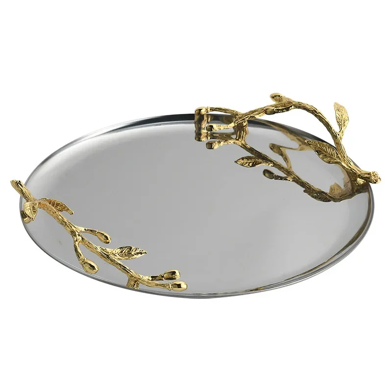 

Light luxury tray water cup household round tea cup coffee table desktop reception plate entrance cup key storage plate