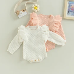 0-24Months Newborn Infant Baby Girl Romper Knit Ruffle Warm Long Sleeve Jumpsuit Toddler Fall Spring Clothing