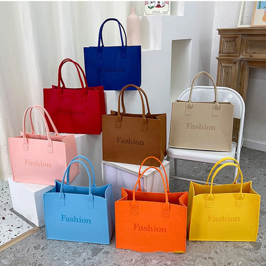 Portable Felt Totes Handbags Storage Bags For Women School Shoulder Shopping Bags Reusable Casual Female Leisure Handle Bolsos