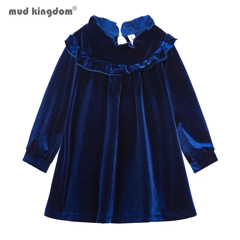 Mudkingdom Velvet Dress for Girls Dresses Long Sleeve Ruffle Clothes Solid Burgundy Big Girl Dress Party Wedding Clothing